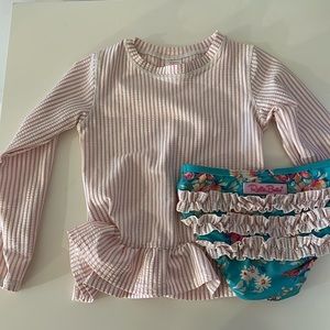 Ruffle Butts Girls Rash Guard Swim Set